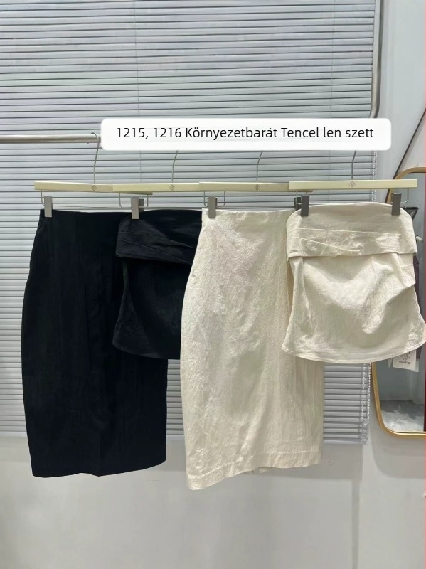 Öko-barát pamut-len textúrált cocoon-siluetta, félhold alakú, légies volumen, virágbimbó design, midi hosszúság