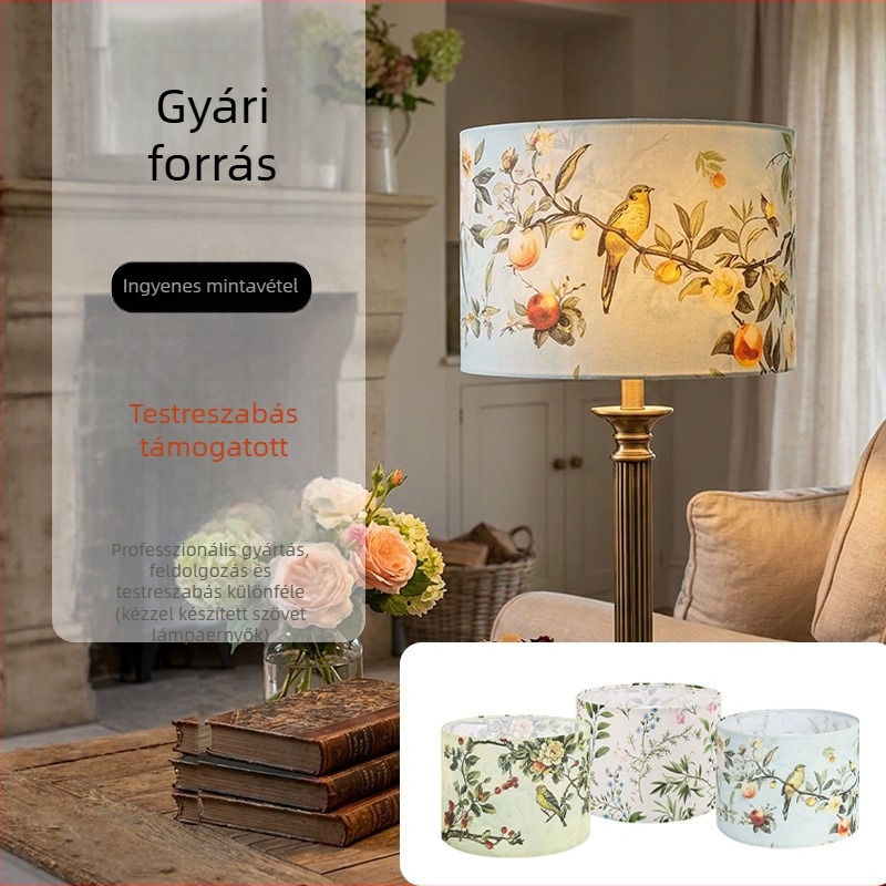 Madár-sorozat körkörös lenvászon lámpabura E27-es talppal lámpához