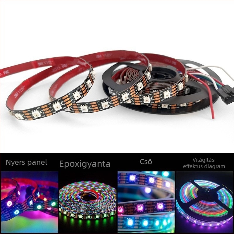 WS2815 RGB LED szalag programozható beépített visszaállítási funkcióval áramkimaradás után, 12V 5050 RGB, futó fényhatás