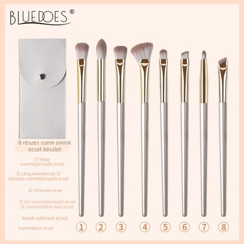 8 darabos szemkörnyéki ecsetkészlet: szemhéj ecset, orrkontúr ecset, eyeliner ecset, satírozó ecset