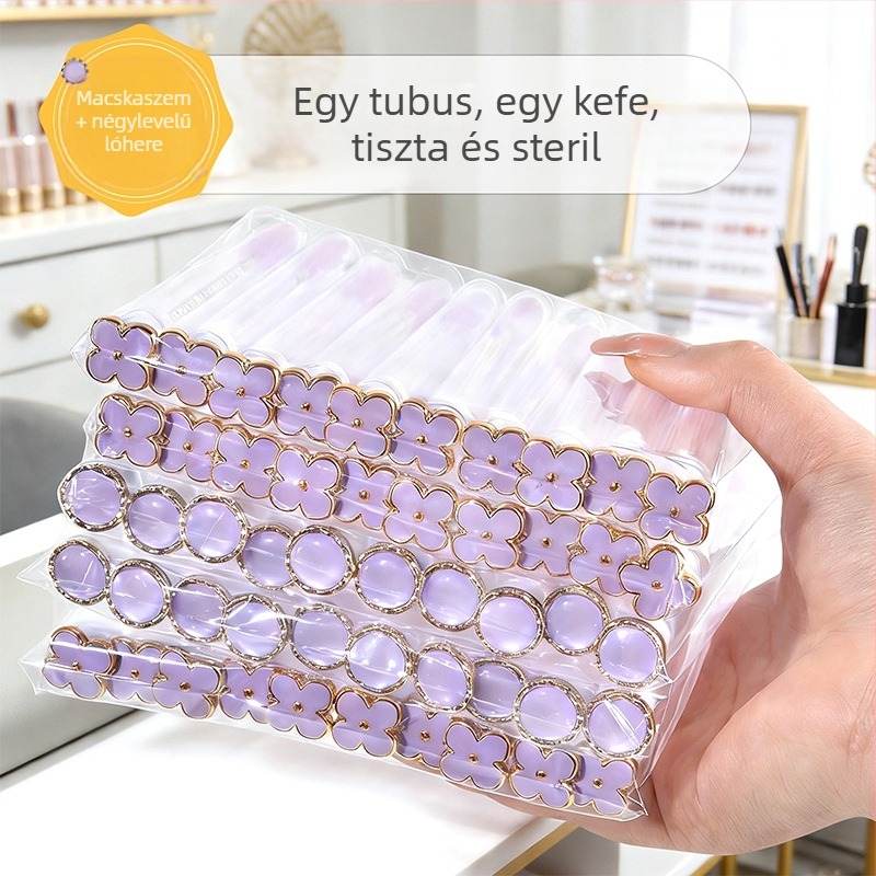 Macska szem formájú szempillafésű négylevelű lóhere mintával, átlátszó tubus, cserélhető szempillafésű, spirális sminkecset szempillák hosszabbításához
