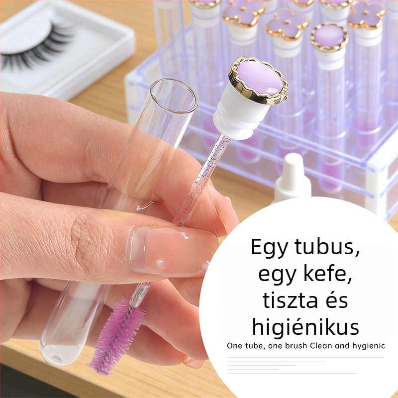 Macska szem formájú szempillafésű négylevelű lóhere mintával, átlátszó tubus, cserélhető szempillafésű, spirális sminkecset szempillák hosszabbításához