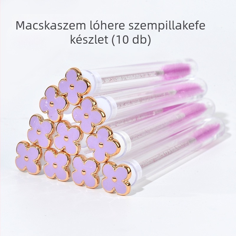Macska szem formájú szempillafésű négylevelű lóhere mintával, átlátszó tubus, cserélhető szempillafésű, spirális sminkecset szempillák hosszabbításához