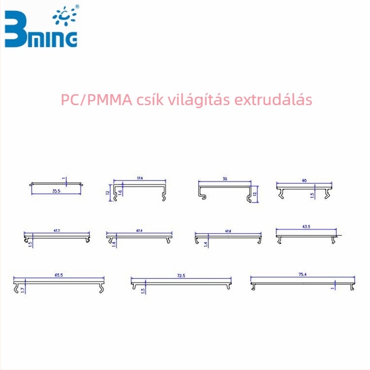 PC/PMMA lineáris lámpabúra extrudálás, egyedi profilok különböző méretek