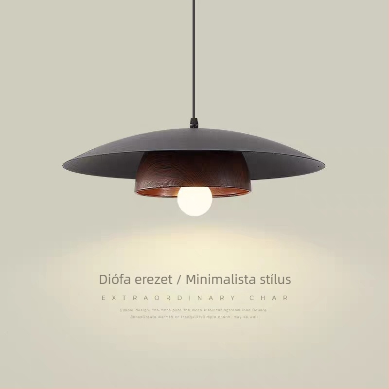 Rétro éttermi csillár Wabi-Sabi stílusban diófa erezetű étkező/bár lámpa, ipari stílusú világítás