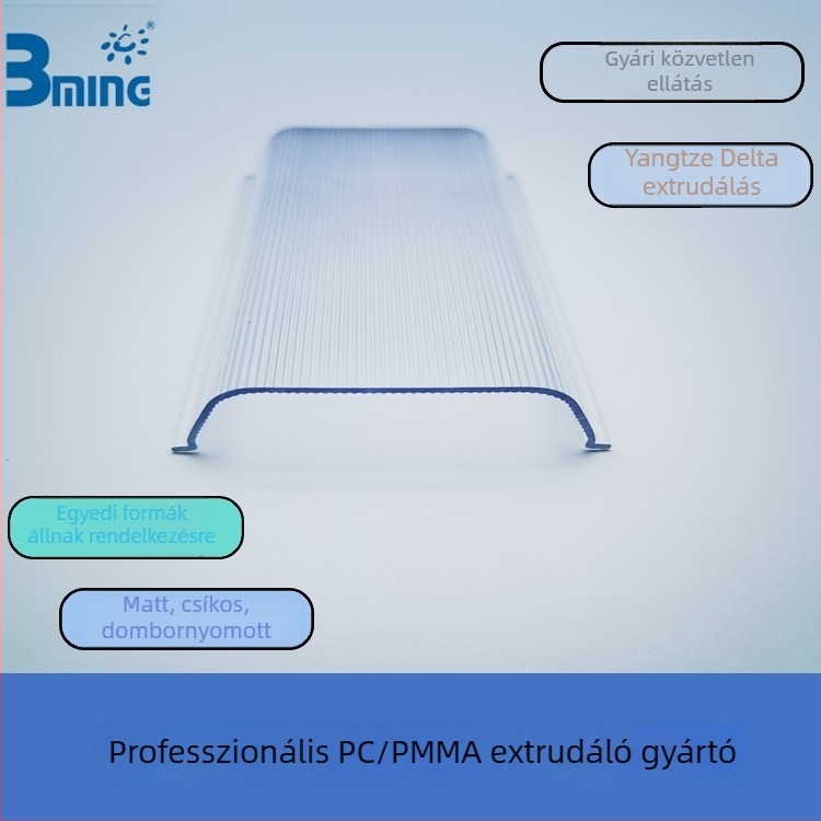 PC extrudált lámpabura, átlátszó, U-alakú fedél, 65 mm méret, 1,2 mm vastagság, modell BM-013