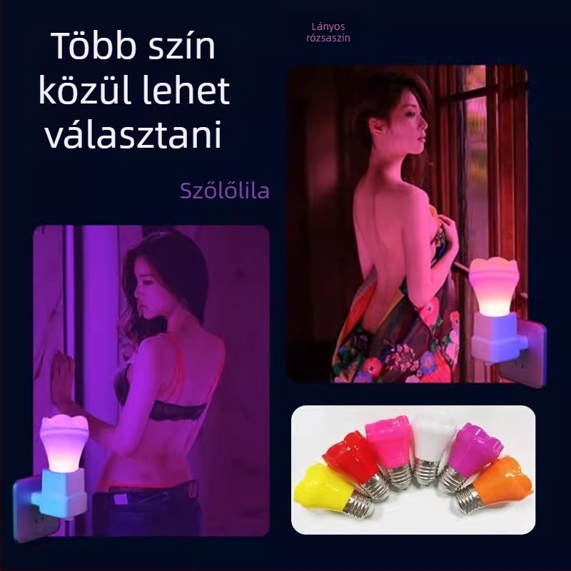 Rózsa alakú LED éjszakai fény kapcsolóval, konnektoros üzemmód; színek: piros, rózsaszín, lila, kék; romantikus háttérvilágítás