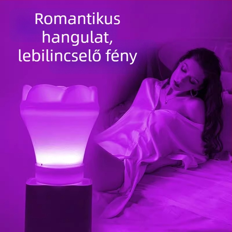 Rózsa alakú LED éjszakai fény kapcsolóval, konnektoros üzemmód; színek: piros, rózsaszín, lila, kék; romantikus háttérvilágítás