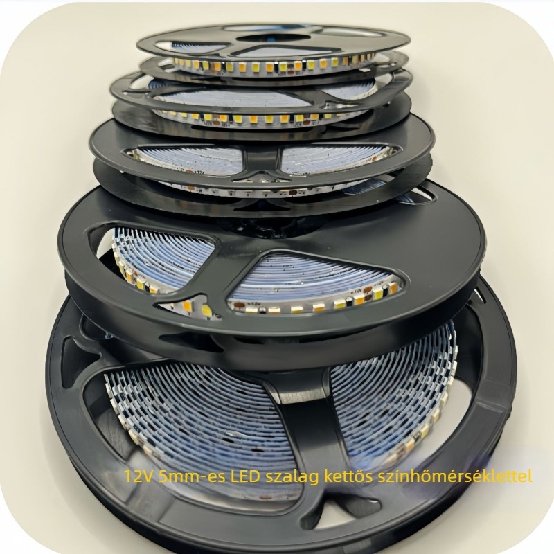 LED-szalag szekrényhez, öntapadós, kettős színű hőmérséklet és három fokozatú fényerő-szabályzás, rugalmas, 5V-12V alacsony feszültség, beltéri, modell 2835 Jingruite