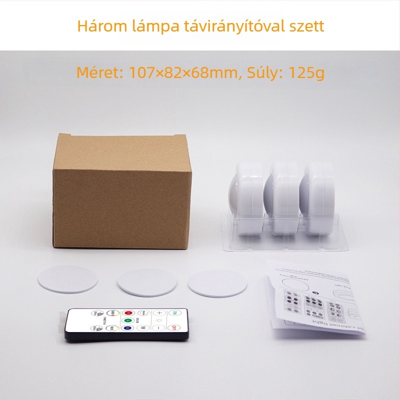 16 színű LED éjszakai fény, nyomógombbal és távirányítóval a színváltáshoz, mini szekrénylámpa infravörös távirányítóval