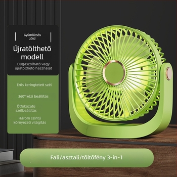 Tölthető asztali ventilátor nagy kapacitású lítiumakkumulátorral, kézi ventilátor éjjeli fénnyel, USB-s áramellátás, csendes, falra szerelhető, testreszabható