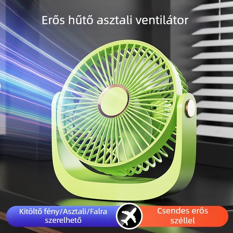 Tölthető asztali ventilátor nagy kapacitású lítiumakkumulátorral, kézi ventilátor éjjeli fénnyel, USB-s áramellátás, csendes, falra szerelhető, testreszabható
