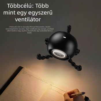 Polip alakú USB asztali ventilátor LED éjjeli fényével, hordozható, babakocsira illő