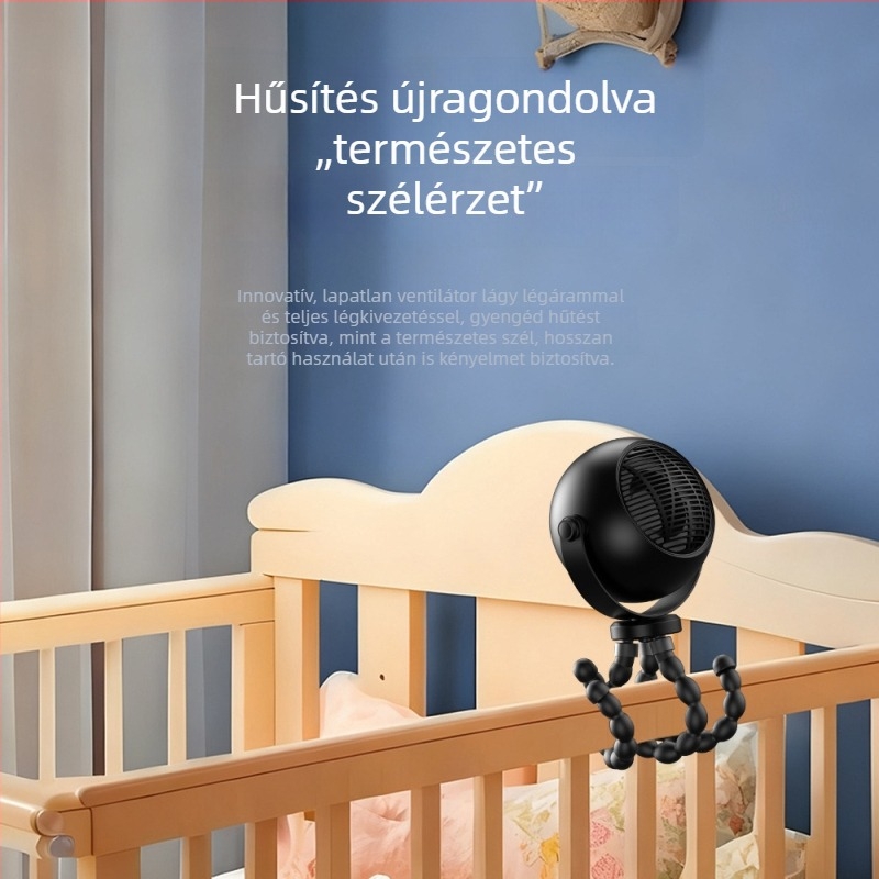 Polip alakú USB asztali ventilátor LED éjjeli fényével, hordozható, babakocsira illő