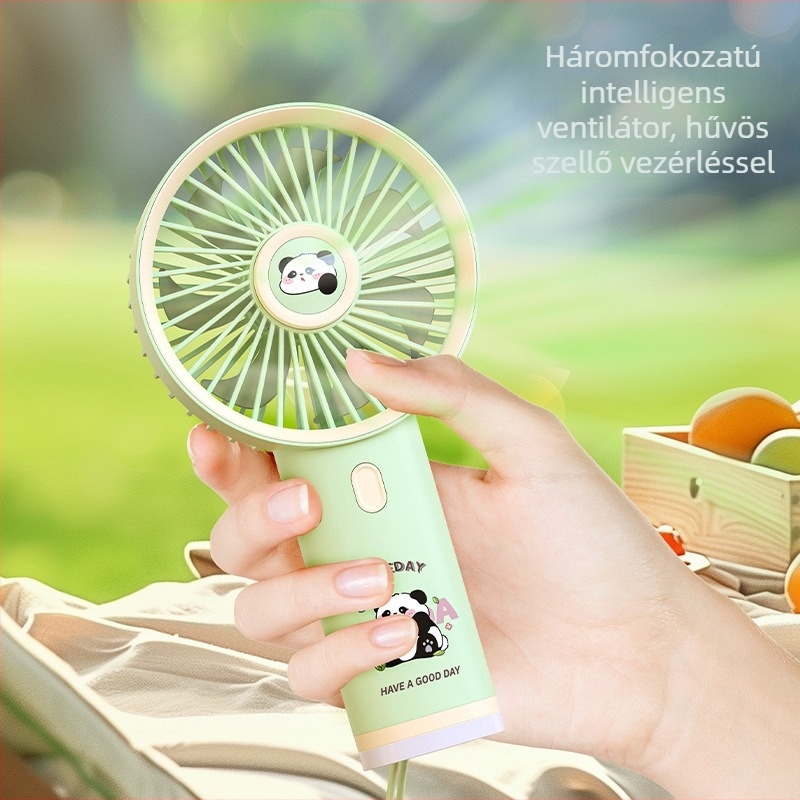 Panda kézben tartható USB-s újratölthető mini ventilátor, aranyos rajzfilm dizájn, hordozható ajándék