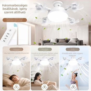 Csendes E27-es integrált mennyezeti ventilátor lámpával, távirányítós, multifunkcionális otthoni ventilátor