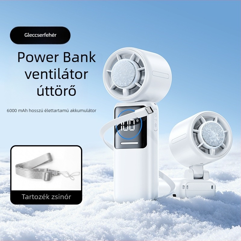 Kézi mini ventilátor hűtőpakettel, csendes, összecsukható, nyakba akasztható, asztali USB-töltés, hordozható hűtőeszköz, beépített 6000 mAh-s akkumulátor