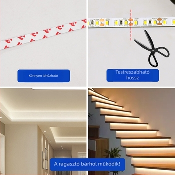 12V COB LED-szalag, öntapadós, 2835 chippek, egy- és kétszínű, CRI 90, flickermentes