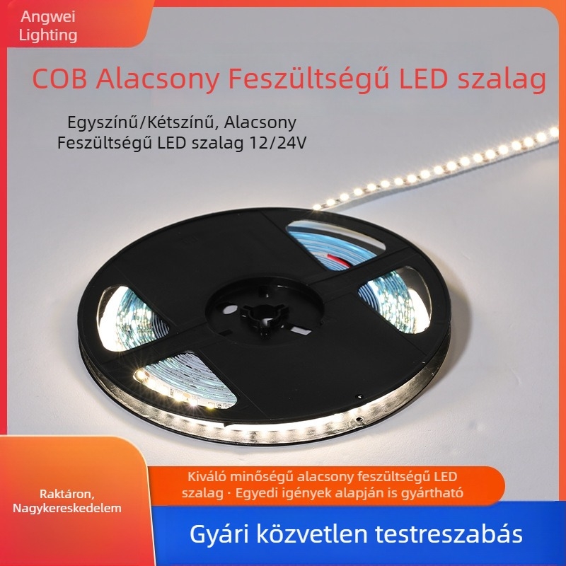 12V COB LED-szalag, öntapadós, 2835 chippek, egy- és kétszínű, CRI 90, flickermentes