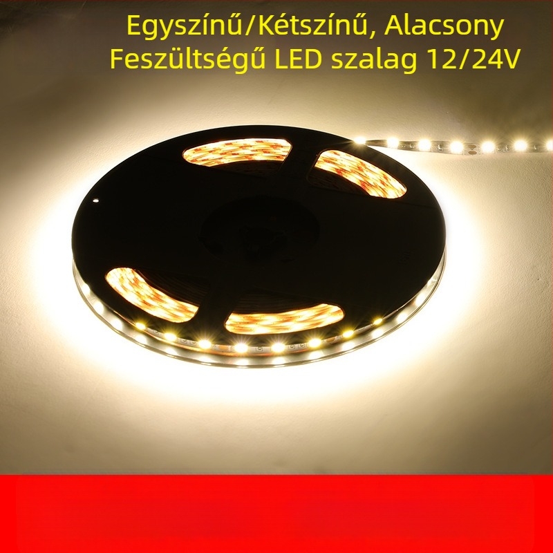 12V COB LED-szalag, öntapadós, 2835 chippek, egy- és kétszínű, CRI 90, flickermentes