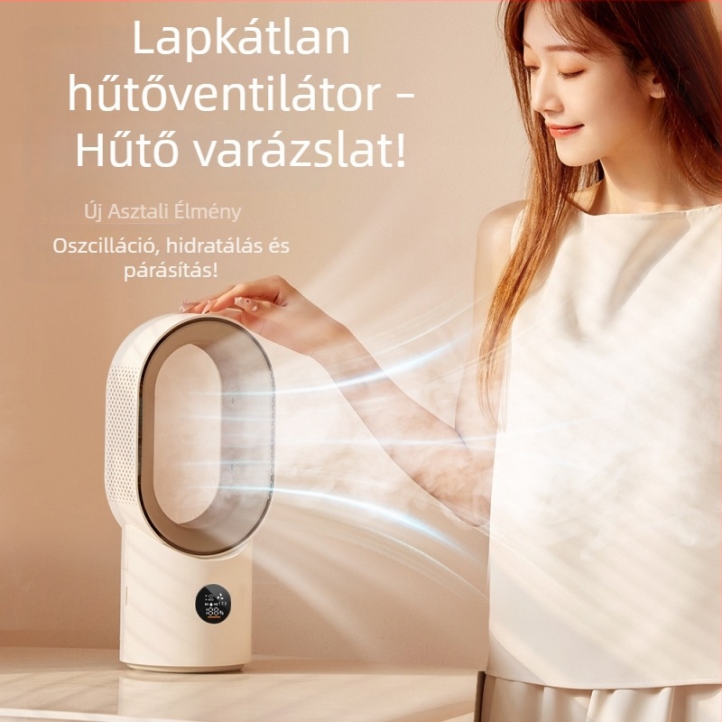 Lapát nélküli asztali ventilátor, kompakt iroda- vagy kollégiumi használatra, újratölthető, oszcilláló