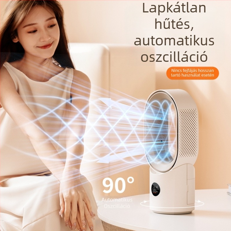 Lapát nélküli asztali ventilátor, kompakt iroda- vagy kollégiumi használatra, újratölthető, oszcilláló