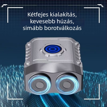 Vízálló mini elektromos borotva férfiak számára, utazó méret, forgó kétfejű fej, alumíniumötvözet test, nedves/száraz használat, újratölthető