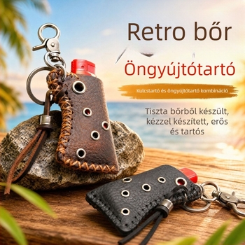 Retro bőr öngyújtótok, valódi puha bőr, kreatív kulcstartó
