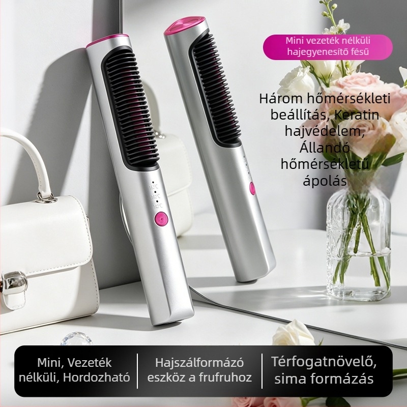 Mini vezeték nélküli hajvasaló és göndörítő fésű – kettős használatú hajformázó eszköz otthoni használatra