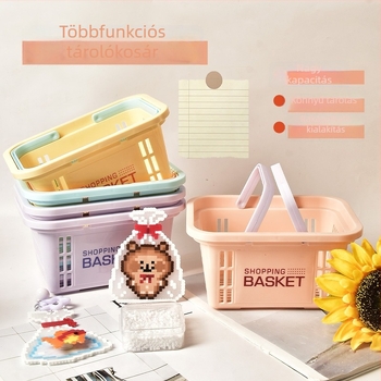 Macaron színű műanyag tárolókosár DIY kézműves anyagokhoz, hordozható leeresztő kosár