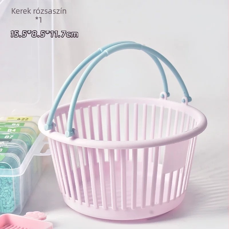 Macaron színű műanyag tárolókosár DIY kézműves anyagokhoz, hordozható leeresztő kosár