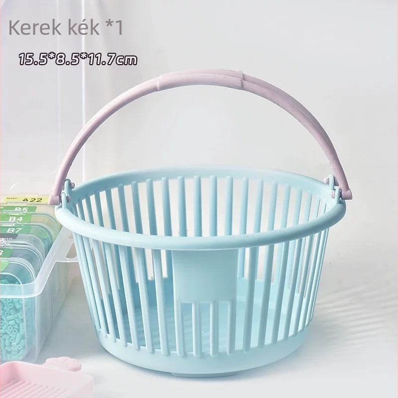 Macaron színű műanyag tárolókosár DIY kézműves anyagokhoz, hordozható leeresztő kosár