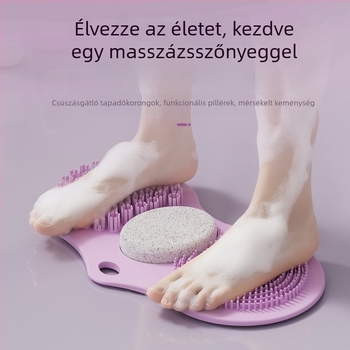 Fürdőszobai láb-akupressziós matrac bambusz rügy alakú kefével, vulkán kő exfoliátor és puha gumi lábmasszázs párna