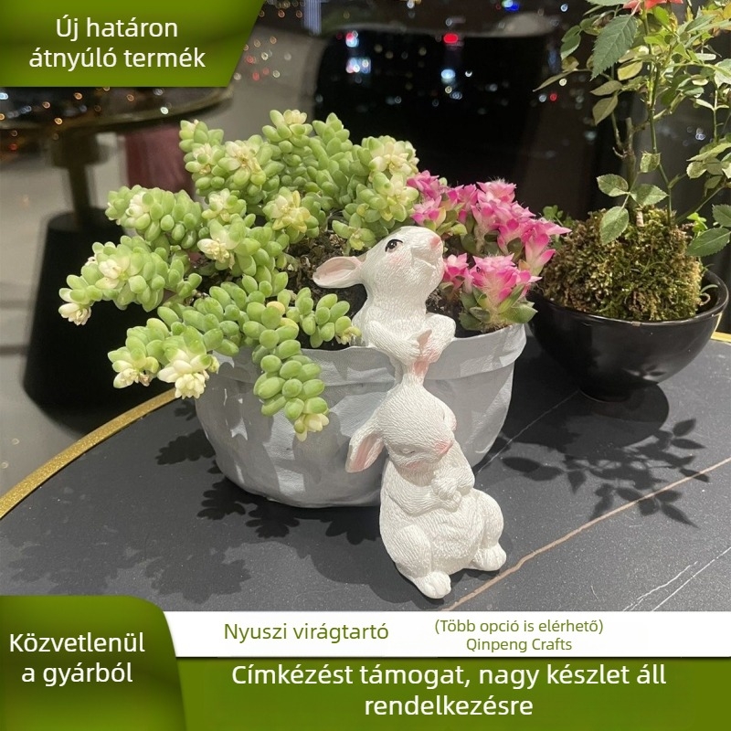 Gyanta nyúl szobor kültéri kert- és erkélydíszítéshez