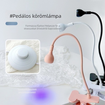 Pedálos manikűr lámpa klippel a körömlakk matricák kéz nélküli felhelyezéséhez, kompakt, hordozható gyorsszárító géllakk-lámpa
