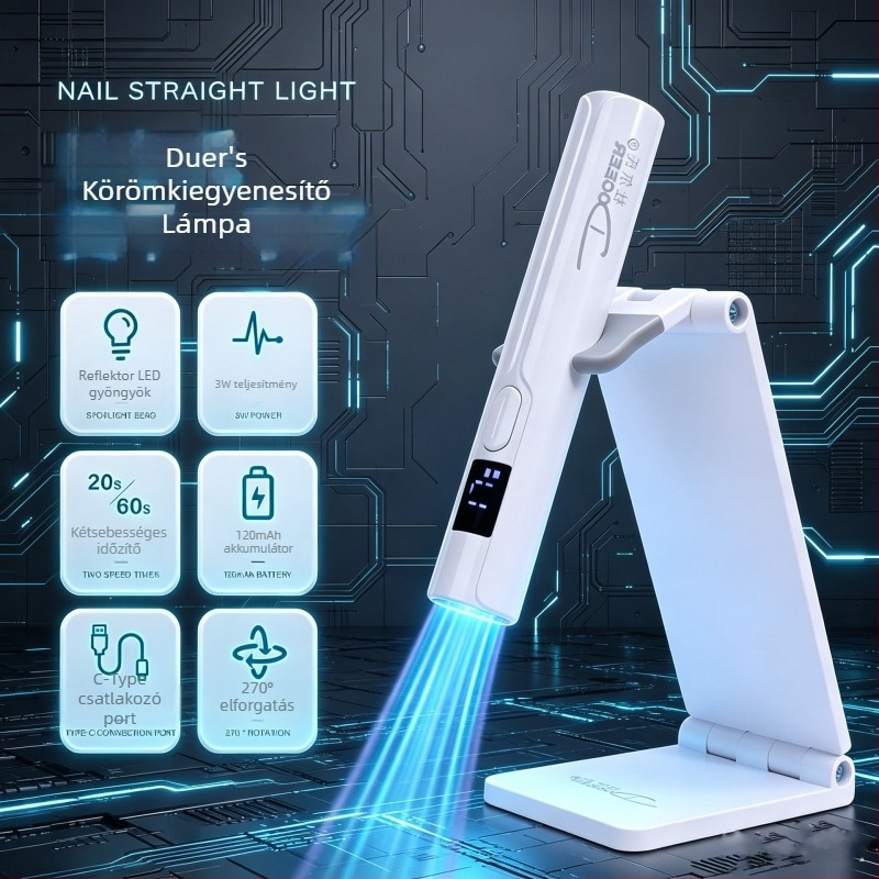 Körömlakk UV/LED lámpa, kézben tartható bár-szerű lámpa gyors száradással, automata érzékelő, mini hordozható állvánnyal