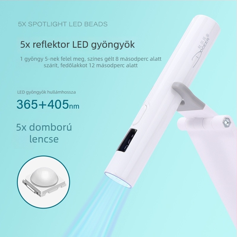 Körömlakk UV/LED lámpa, kézben tartható bár-szerű lámpa gyors száradással, automata érzékelő, mini hordozható állvánnyal