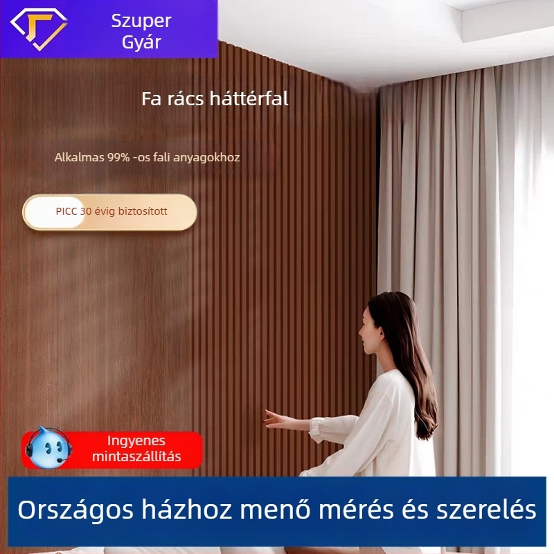Dió színű dekoratív falpanel konvex-konkáv rácsos mintával válaszfalhoz és TV-hez