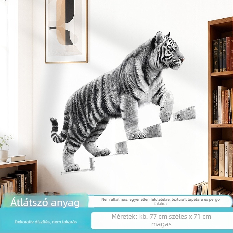 Tigris alakú falikép gyerekszobára, állatmotívumú falmatrica a háttérfalra, eltávolítható