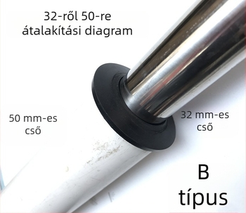 Gumi tömítés guggoló WC-hez: vízbevezető cső és öblítő szelep, 32 mm-es cső, 1 hüvelykes csatlakozó, 45 mm-es kioldó átmérő