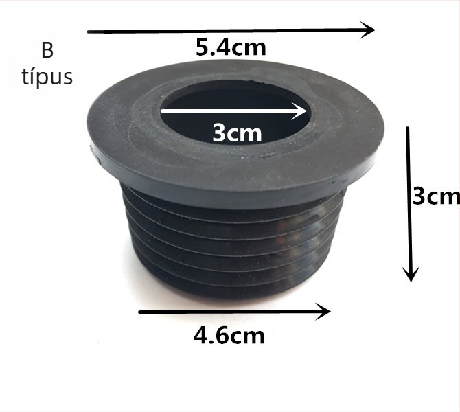 Gumi tömítés guggoló WC-hez: vízbevezető cső és öblítő szelep, 32 mm-es cső, 1 hüvelykes csatlakozó, 45 mm-es kioldó átmérő