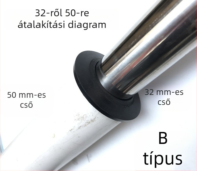 Gumi tömítés guggoló WC-hez: vízbevezető cső és öblítő szelep, 32 mm-es cső, 1 hüvelykes csatlakozó, 45 mm-es kioldó átmérő