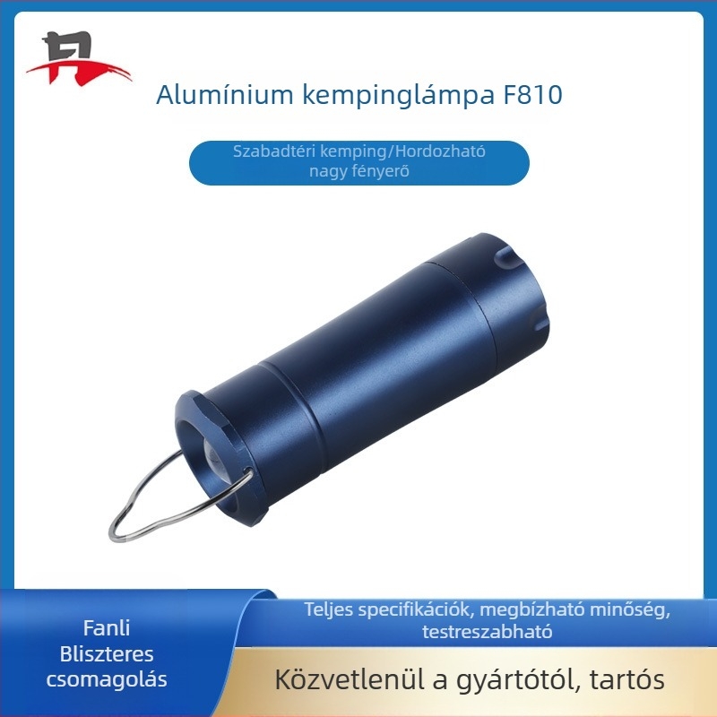 Alumínium ötvözetű kültéri kempinglámpa, F810, átlátszó akril lencsével frog-eye formájú és latex lámpabúrával