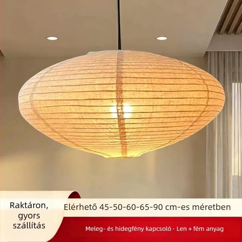 Noguchi Isamu len lámpa függőlámpa – japán Wabi-Sabi stílusú loft étkező és nappaliba, kerek/ovális lámpaernyő, meleg és hideg fény