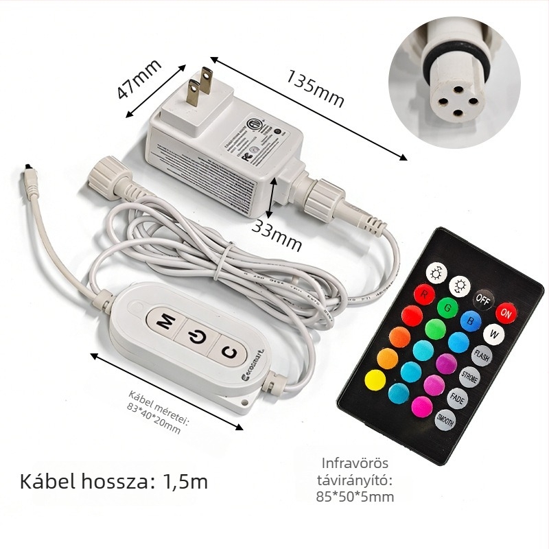 RGB LED kör alakú vízcső világítási szalag infravörös távirányítós dimmerrel és vezérlővel