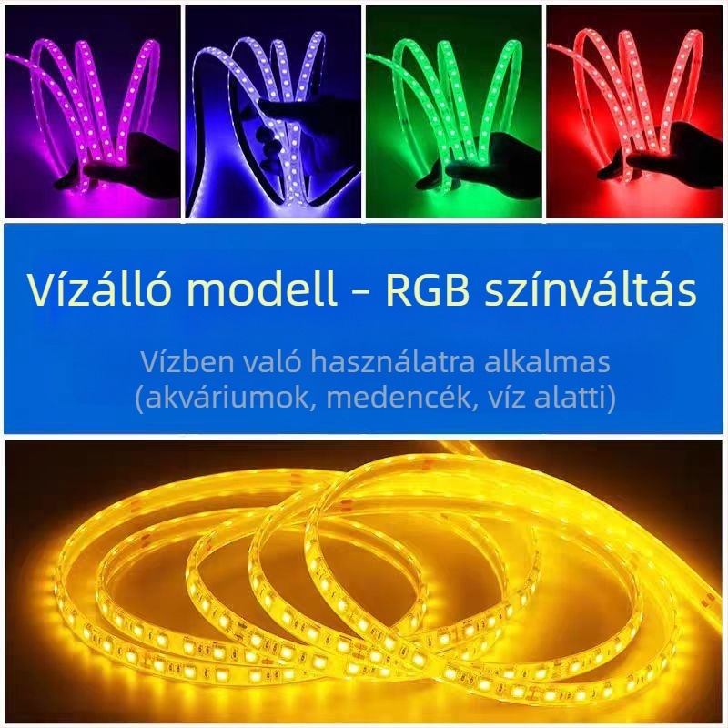 RGB színváltós kültéri LED feliratcsík folyóvíz effektussal, 60–96 LED, 12/24V, távirányító és alkalmazásvezérléssel