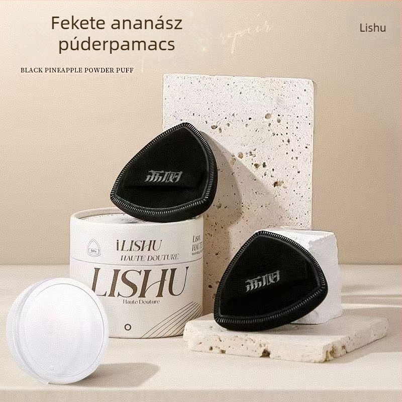Lishu Fekete Ananász Púderpuff, kettős használat száraz és nedves felvitelhez, nem szívja fel a púdert, speciális sminkszponge