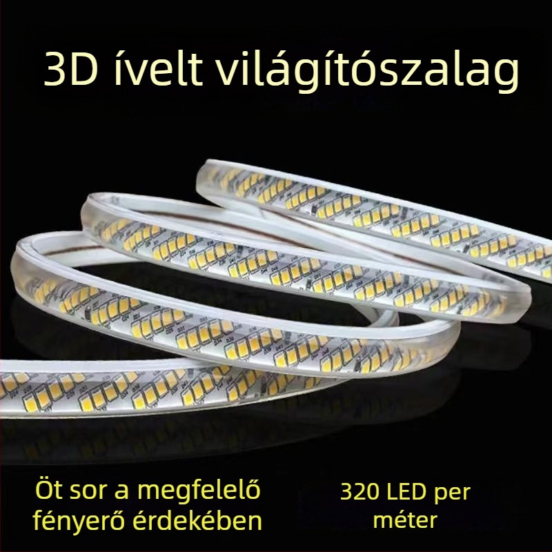 220V vízálló LED-szalag, 320 LED-del, nagy fényerő, öt sornyi diagonális elrendezés, beltéri világítás