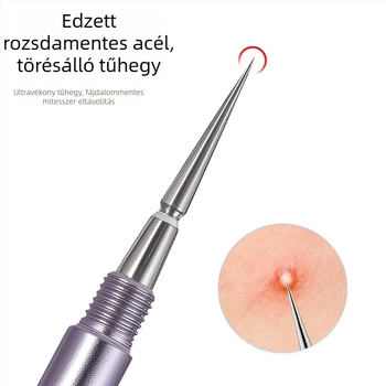 Csavarható kupakkal, vékony, kétoldalas tű rozsdamentes acélból, mitesszer- és pattanáseltávolításhoz