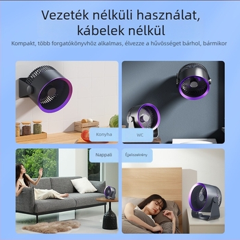 Fali ventilátor akkumulátorral, fúrás nélkül, 4 lapát, USB-töltés, 3 sebesség, csendes működés, 4000-6000 mAh, konyha, fürdőszoba, hálószoba